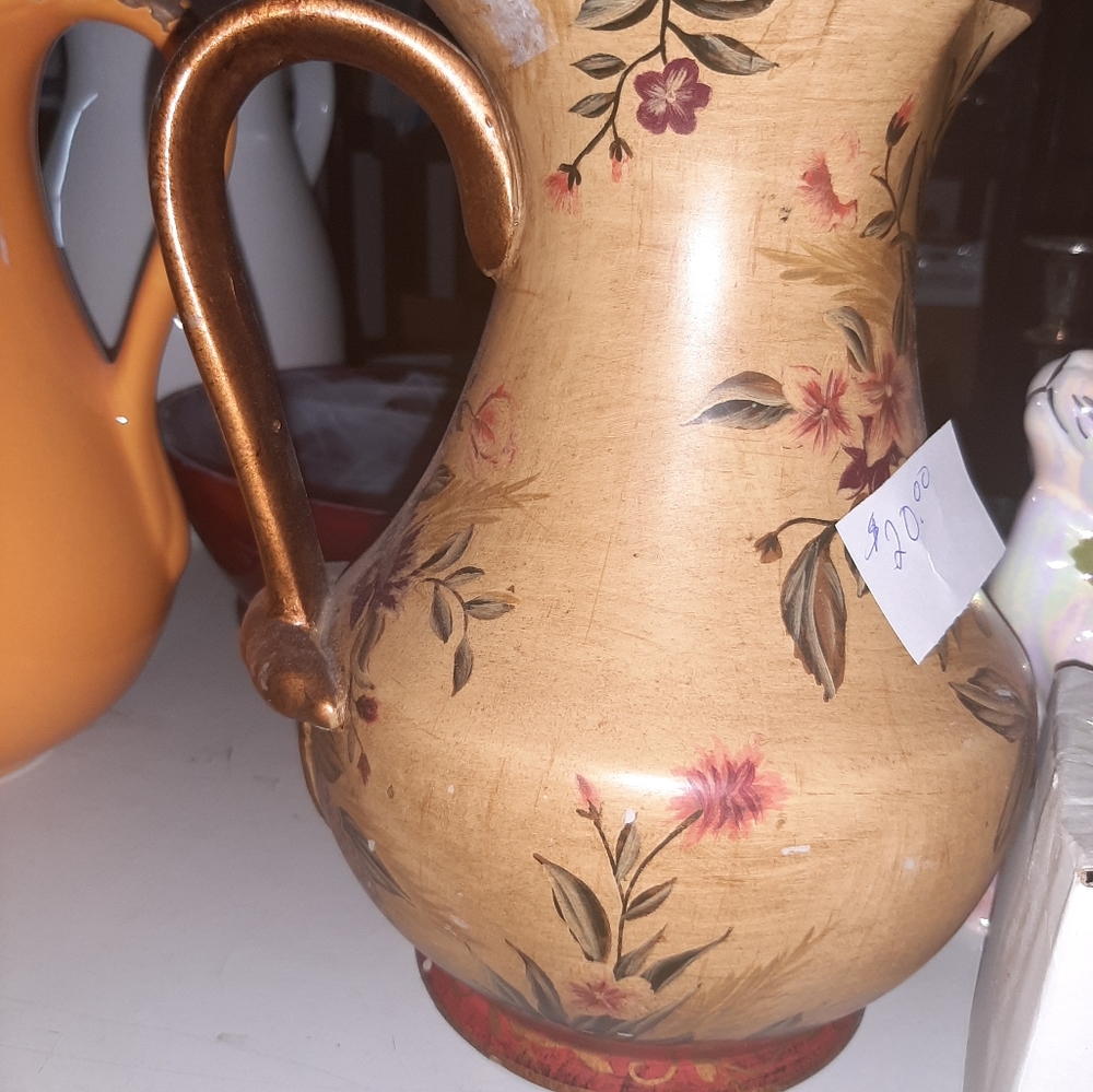 French country 10.5" pitcher, Large decorative pitcher, Floral French Country
